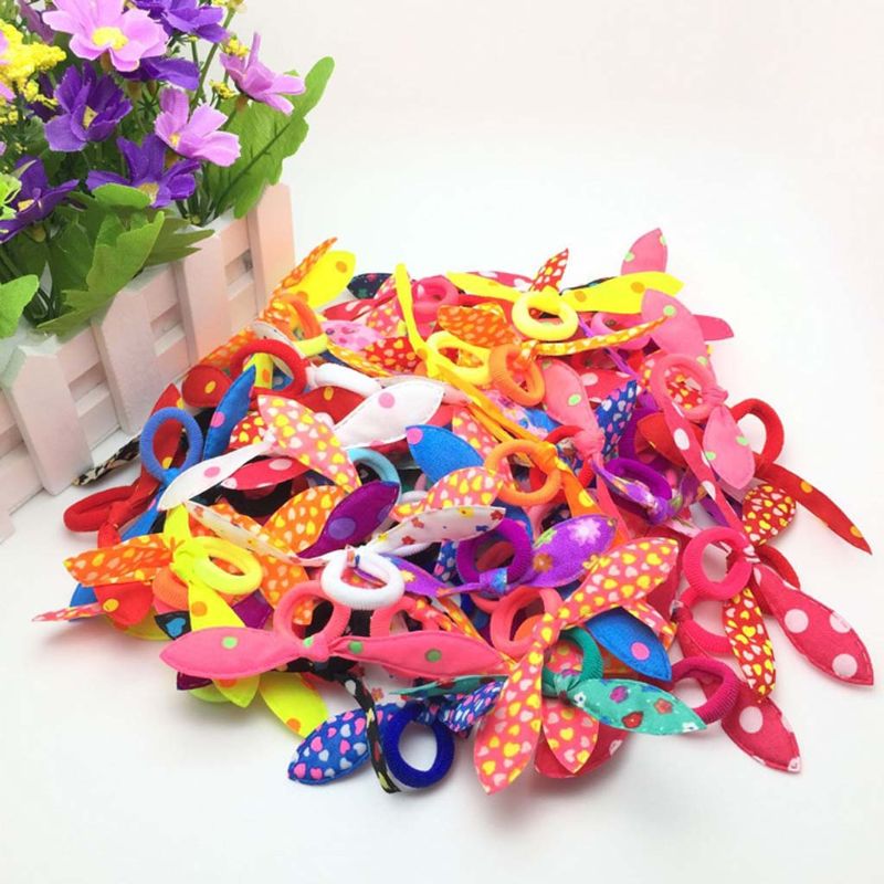 100Pcs Children Elastic Hair Band Cute Bow Rabbit Ears Headband Hair Strings Q81A