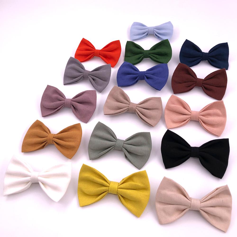 2 PCS Baby Girls Cotton Linen Fabric Bow Clips Classical Hair Bow Barrettes Hairpins Toddler Kids Hair Accessories Headwear