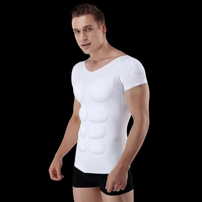 ABS 8 Pack Muscle Body Shirts Men Removable Pads Shaper Abdominal Underwear Corset Power Tops Invisible Undershirts