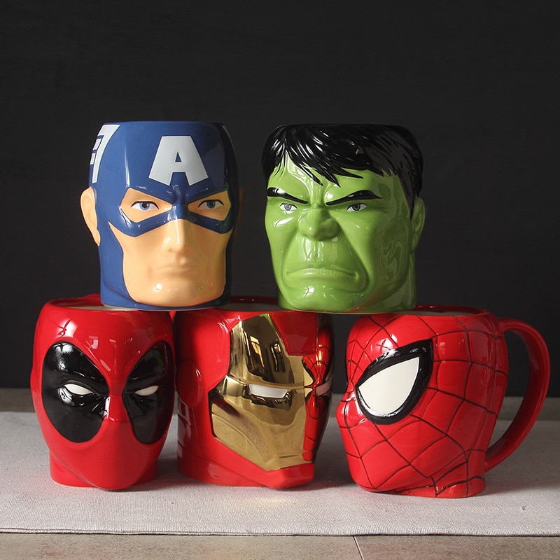320ml Super Hero Iron man SpiderMan 3D Cartoon Water Cup Coffee Milk Tea Ceramic Mug Home Office Collection Cup Gifts 1 pecs
