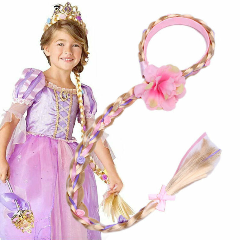 Little Girls Blonde Cosplay Weaving Braid Tangled Rapunzel Princess Headband Hair Accesorries Girl Wig