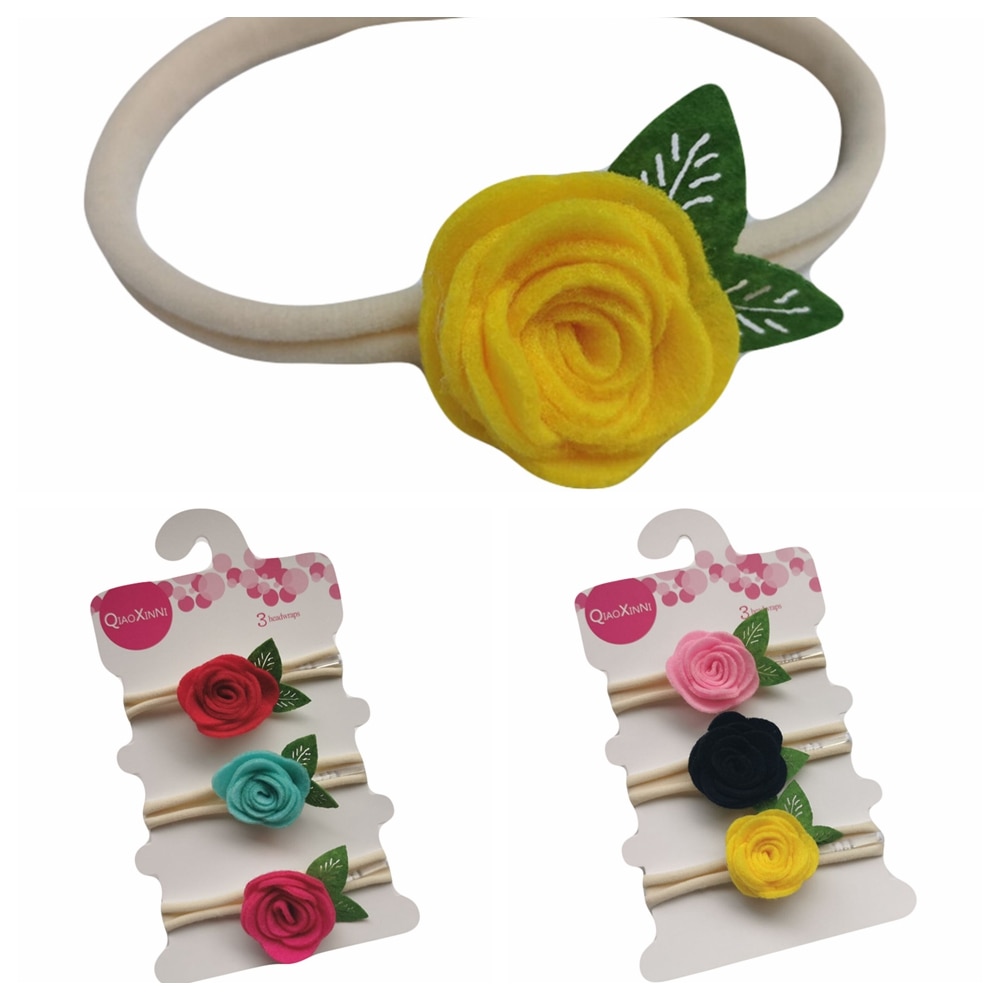 Yundfly 3pcs/lot Boutiue Todddler Nylon Felt Flower Headband Set Baby Girls Non-woven Leaf Floral Hairband Hair Rope