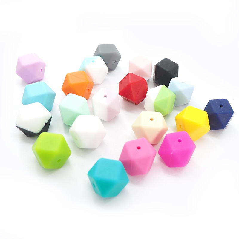 Chenkai 10PCS 17MM BPA Free Mini Hexagon silicone beads Teether Baby Teething DIY Infant Necklace Chewable Pacifier Chain Gift