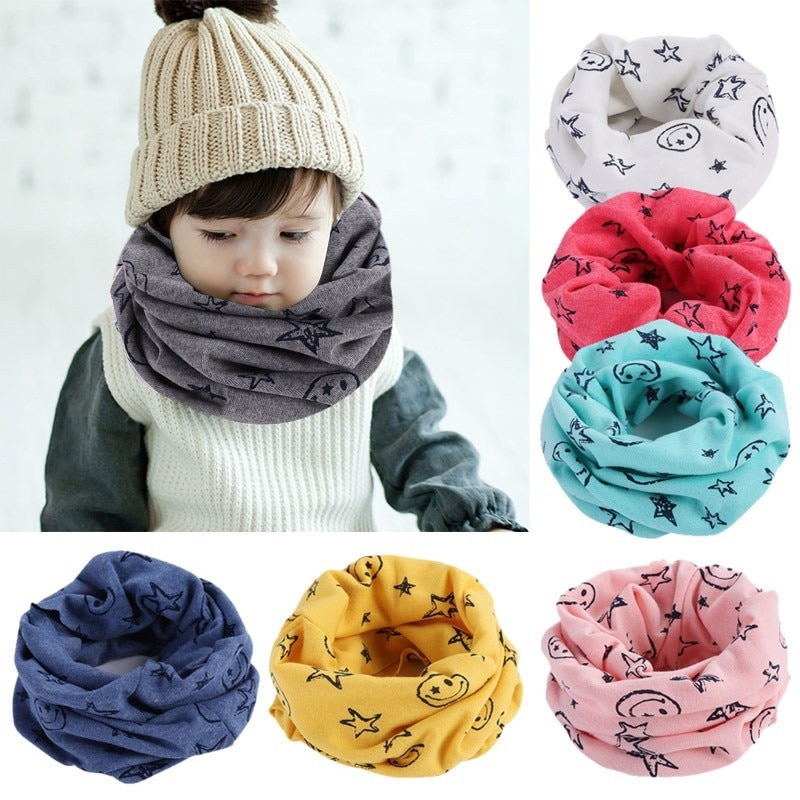 Children Warm Cotton Scarf Boy Girl Shawl Winter Neckerchief O Ring Neckerchief smile face star pattern foulard Fashion Scarf