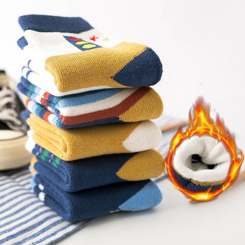 5 Pairs/Lot Winter Thicken Plus Cotton Children Socks Wool Thermal Warm Kids Sock Toddler Baby Boys Floor Socks For 1-10 Years