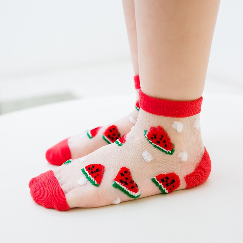 transparent socks crystal socks dot Fluorescence children's Short cotton baby summer socks girls boys 5 pairs