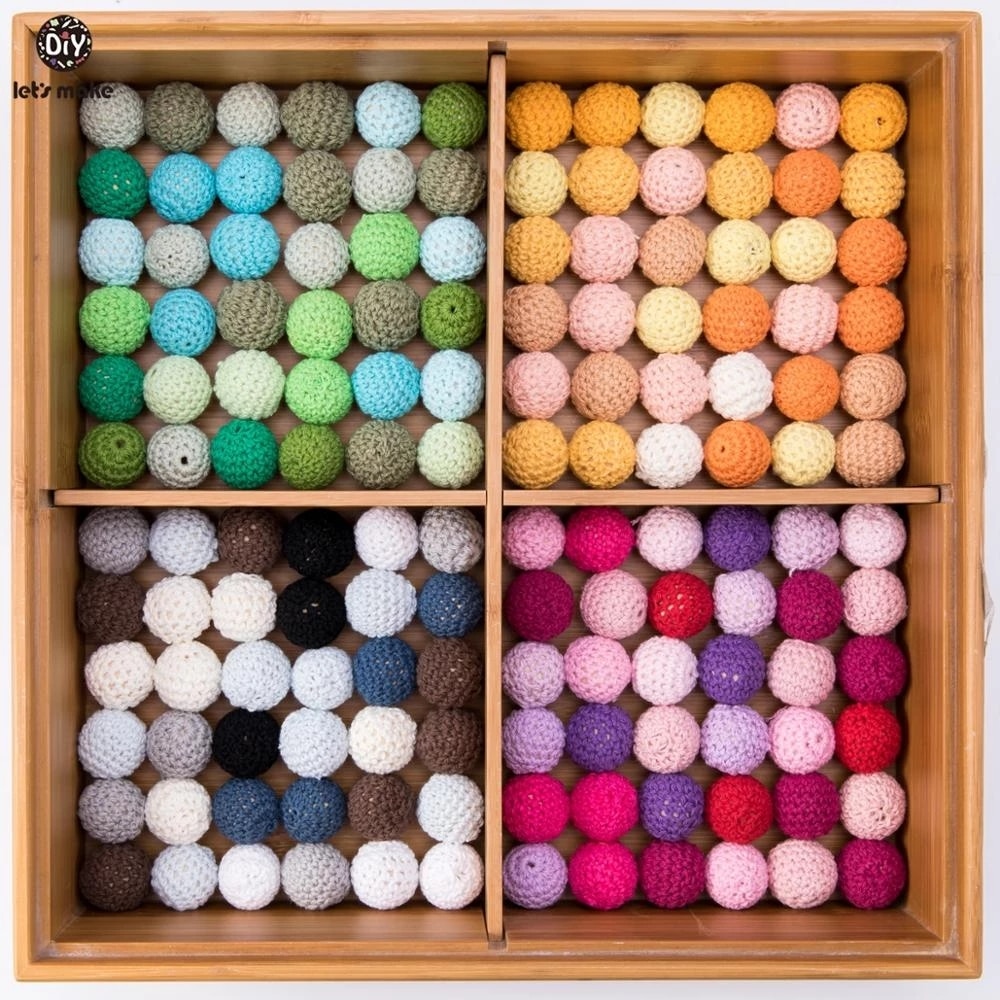 Let's Make 20pc Wooden Teether 16mm Crochet Beads Wooden Crafts DIY Beads For Pacifier Chain Baby Rattle Bead Kids Baby Tee