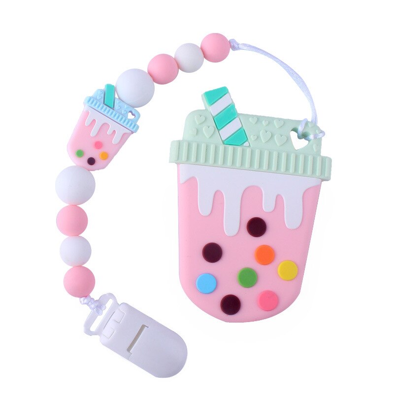 Baby Pacifier Chain Milk Cup Silicone Molar Teether Toy Pacifier Teether Chain Set