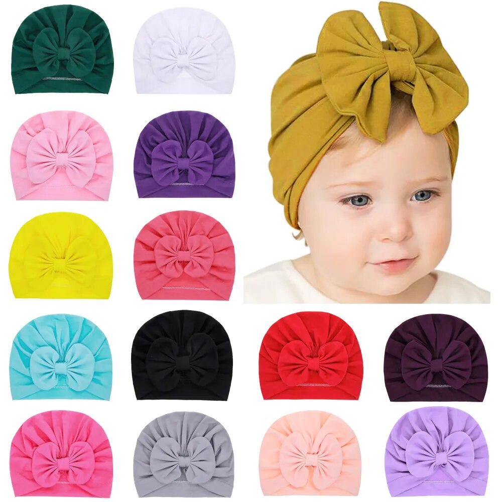 New Big Bow Knot Baby Girls Turban Hats Fashion Soft Kids Bonnet Caps Children Photo Props Headwear Hair Accessories