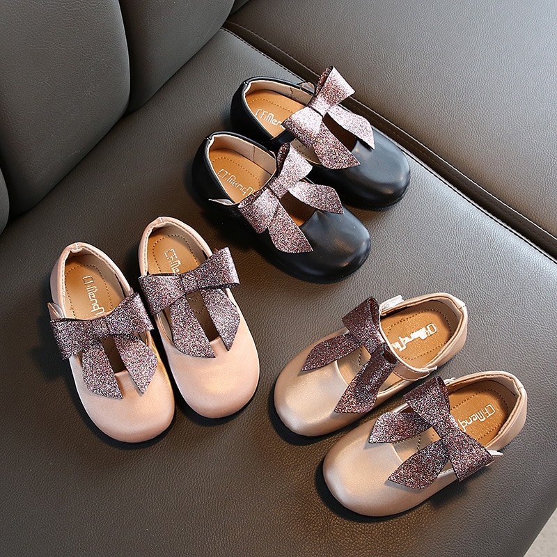 2020New Kids Shoes Baby Girls bow-knot princess Shoes Girls Shoes For Party and dancing Single shoes Black 1 2 3 4 5 6 7 8 9-13T
