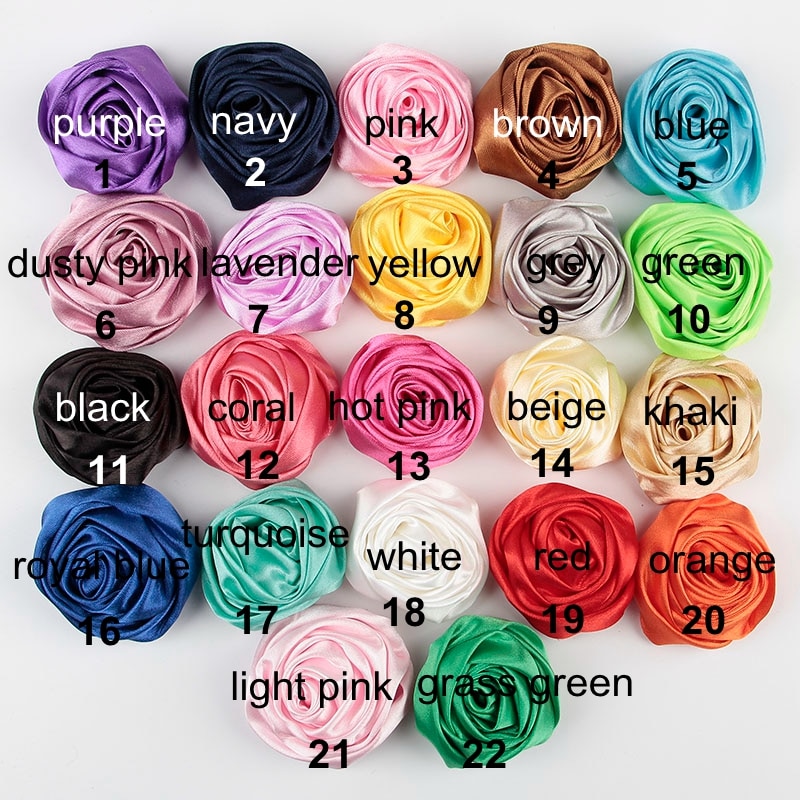 New 50pcs/lot 2" Rolled Satin Rose Flowers Artifcial DIY Fabric Flowers for Baby Girls Kids Headbands Clips Hair Accessorie