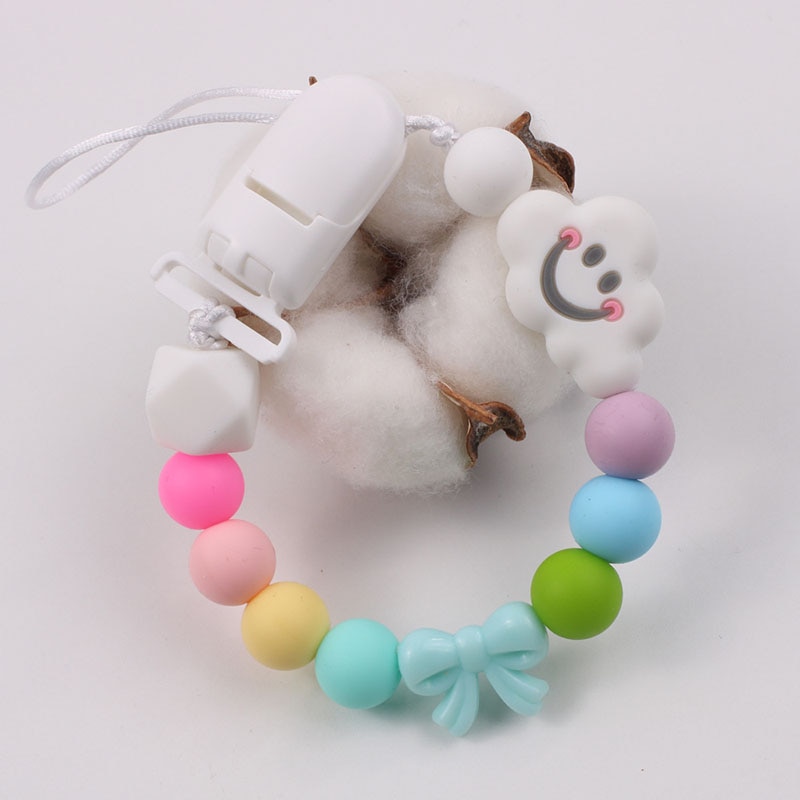 Baby Pacifier Holder Chain Chew Clouds Silicone Beads Infant Pacifier Clip Baby Toy Anti-drop Chain
