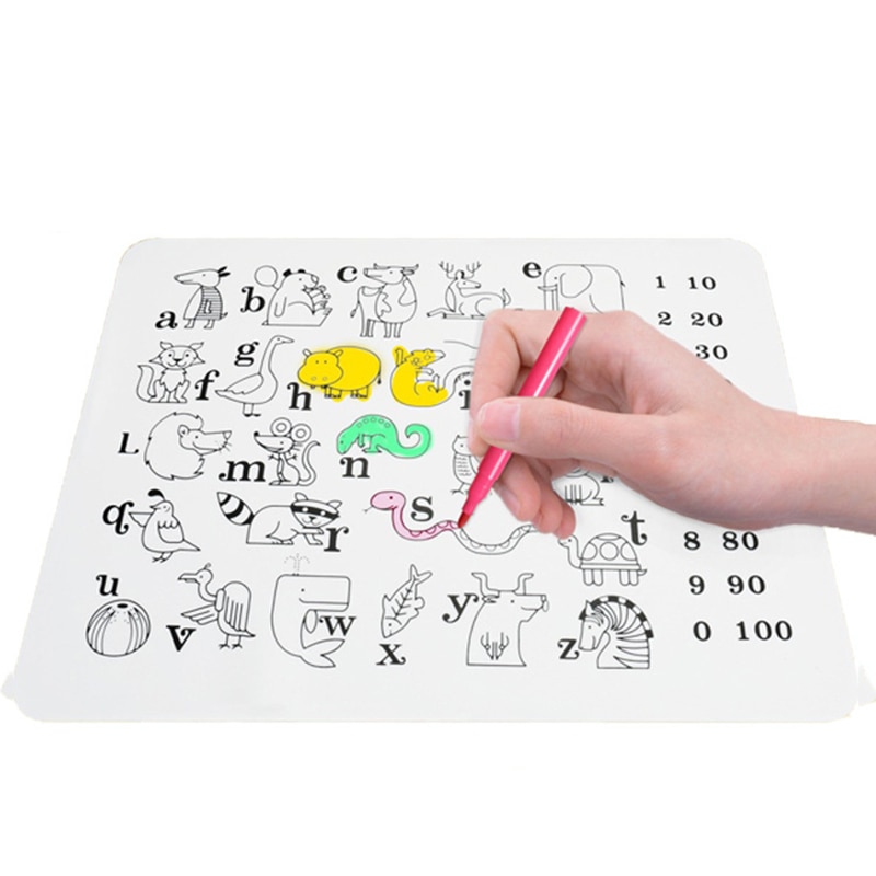 1pc Kids Waterproof Silicone Dinnerware Reusable Cartoon Graffiti Mat Coloring Placemat BPA Free Baby Feeding Dishes TY0569