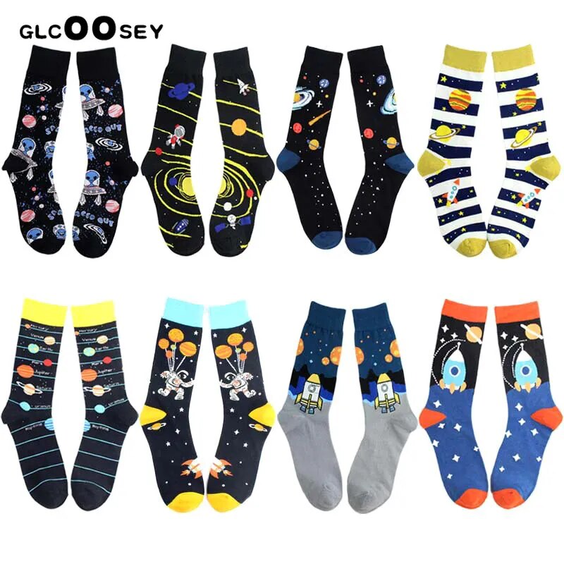 Men Small Size Cotton Sock Astronaut Space Astronaut Men's Space Socks Boy Oil Painting Tide Socks Women Happy Funny EU 36-