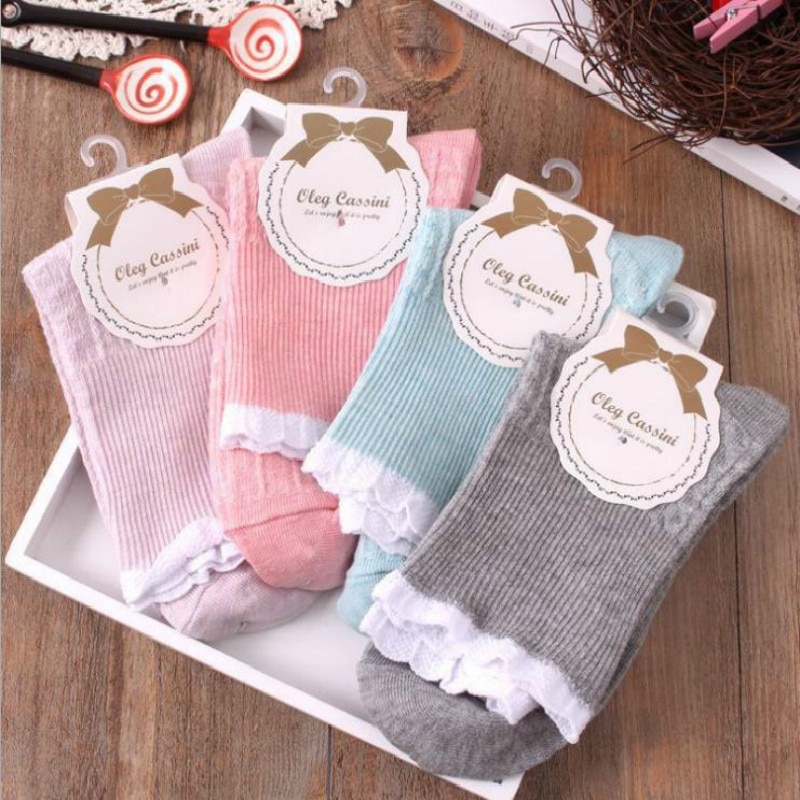 Spring Summer Children Sock Pure Color Lace Middle Tube Warm Soft Fashion Baby Girl Cotton Socks 5pairs/lot