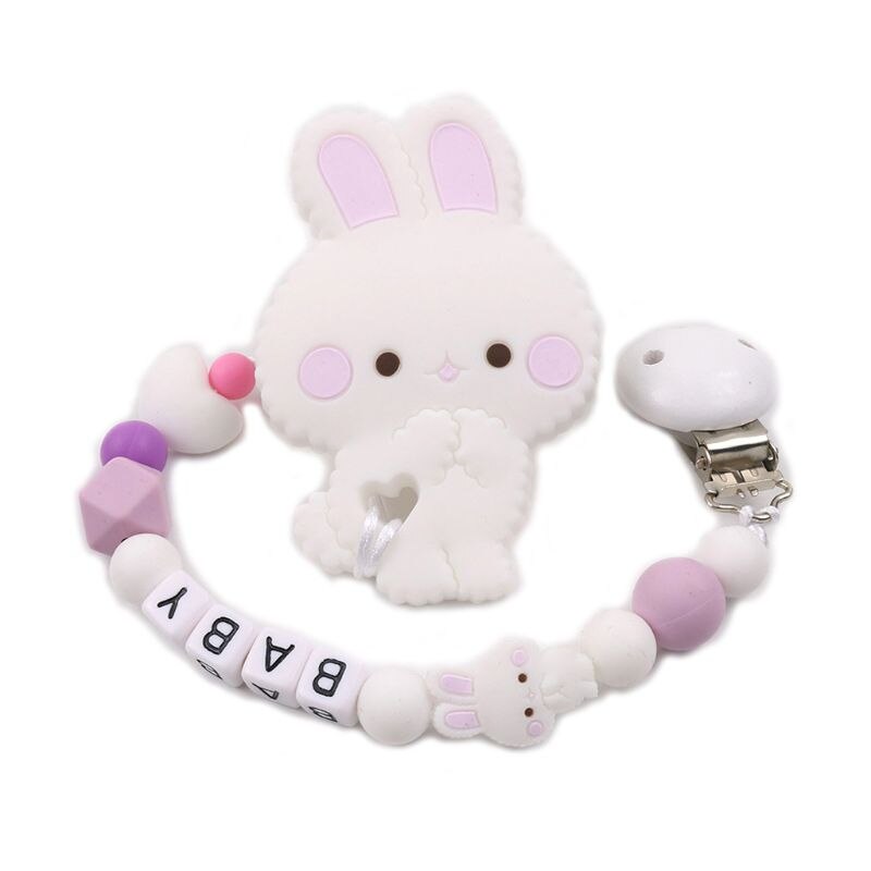 Child Baby Pacifier Chain Clip Silicone Cartoon Rabbit Teether Teething Soother AXYA