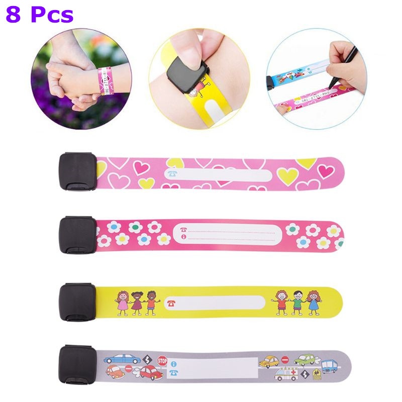 8 Pcs Kids Anti-lost Info Wrist Band Children Reusable Outdoor Safe ID Bracelet Event Festival Parties Recognition Wristband