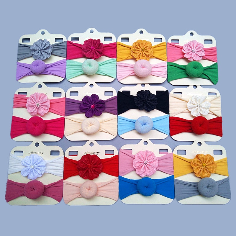 2pcs/Set New Solid Nylon baby headband Bow Headbands For Cute Kids Girls Hair Girls Turban Hairband Children Soft Cotton