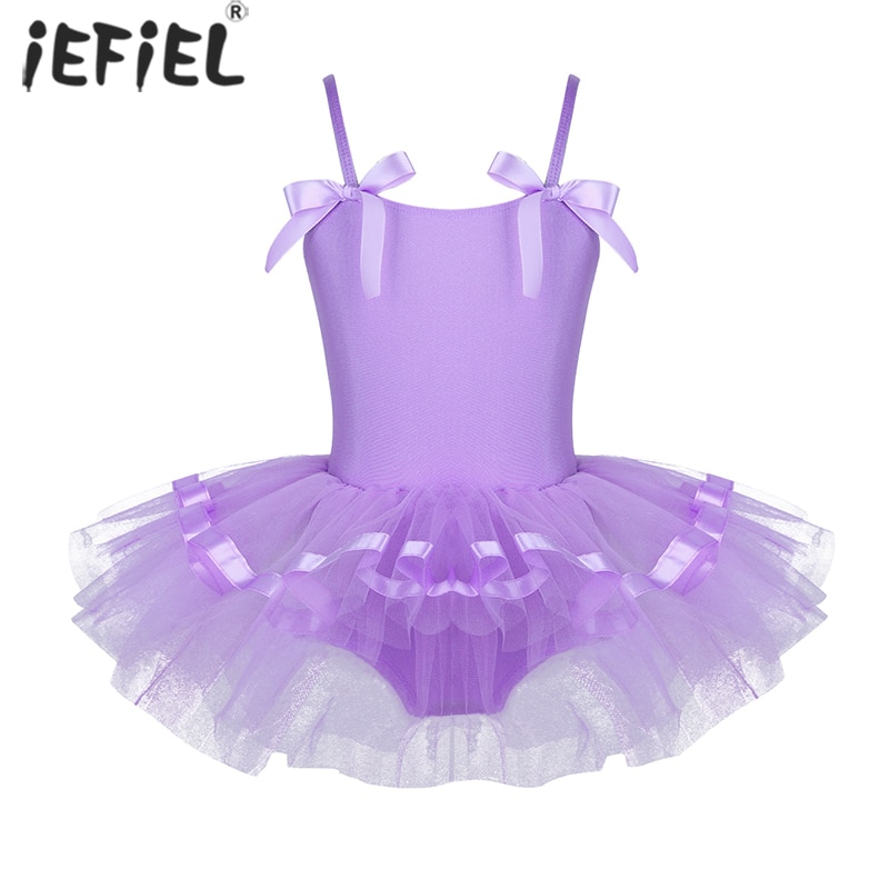Kids Girls mesh Tutu Ballet Dance Dress Gymnastics Skating Spaghetti Straps Leotard Kids Flower Dancewear Bowties Party Costume