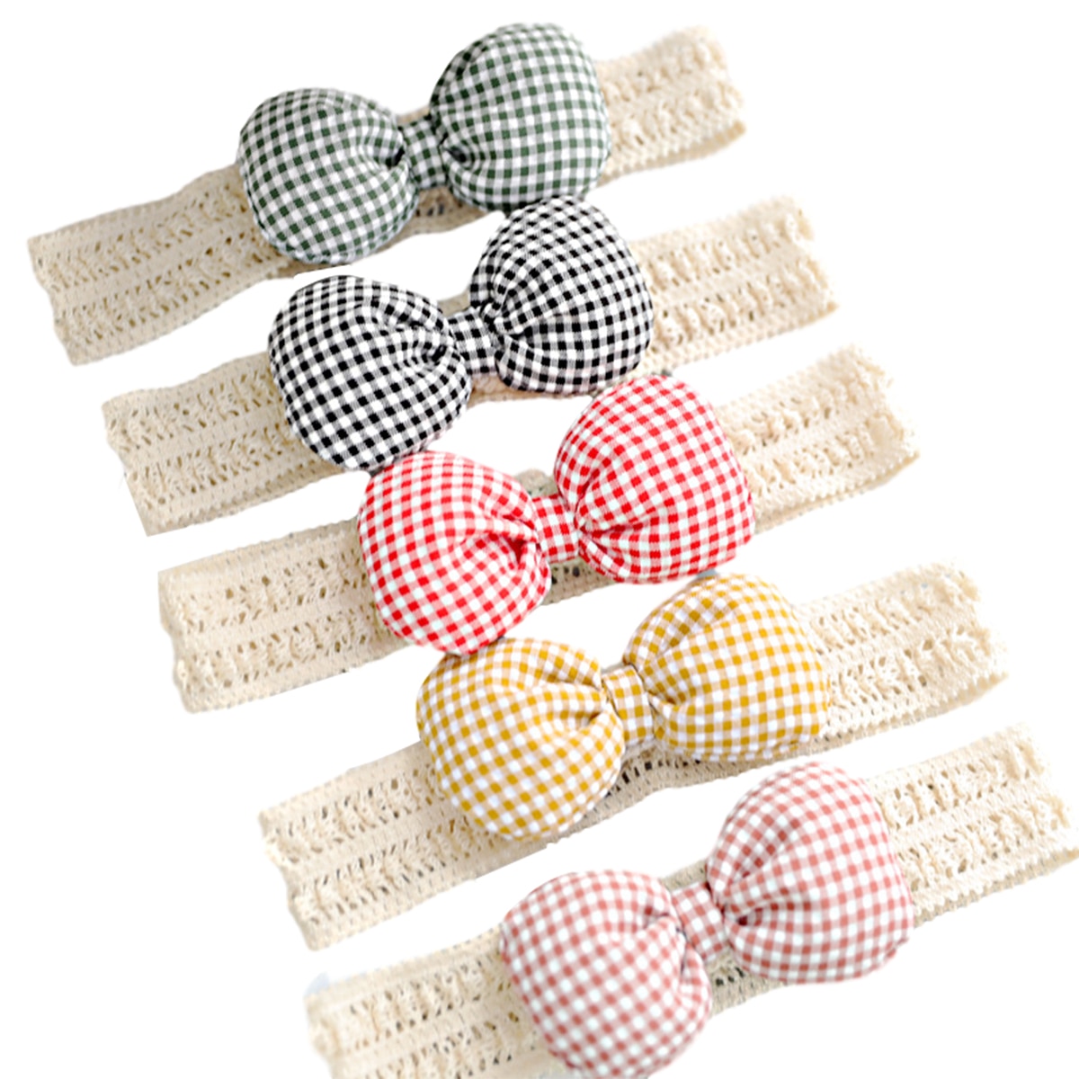 Newborn Baby Girls Headband Ribbon Elastic Baby Headdress Kids Hair Band Girl Bow Knot Plaid Check Headwear