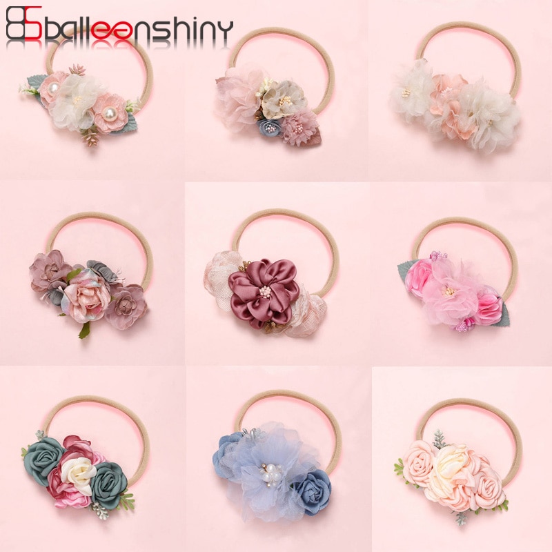 Balleenshiny New Fashion Baby Girls Headband Baby Cute Handmade Flowers Stitching Super Soft Seamless Hair Band Kids Turban