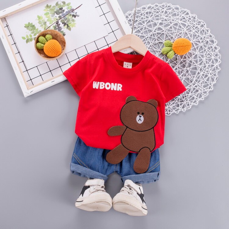 2020 Summer Toddler Baby Boys Clothing Sets Infant Short Sleeve Cotton Cartoon Bear T Shirt Shorts Children Casual Clothes