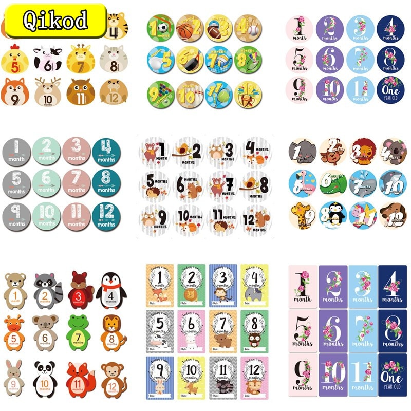 12 Pcs Month Sticker Baby Photography Milestone Memorial Monthly Newborn Kids Commemorative Card Number Photo Accessories Gifts