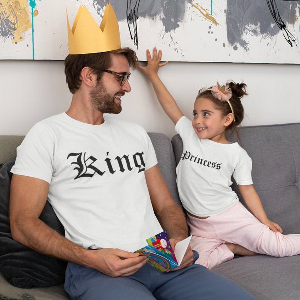 Harajuku king and Princess letter print cotton t shirt gift for husband daughter Parent-child clothing graphic tees summer tops