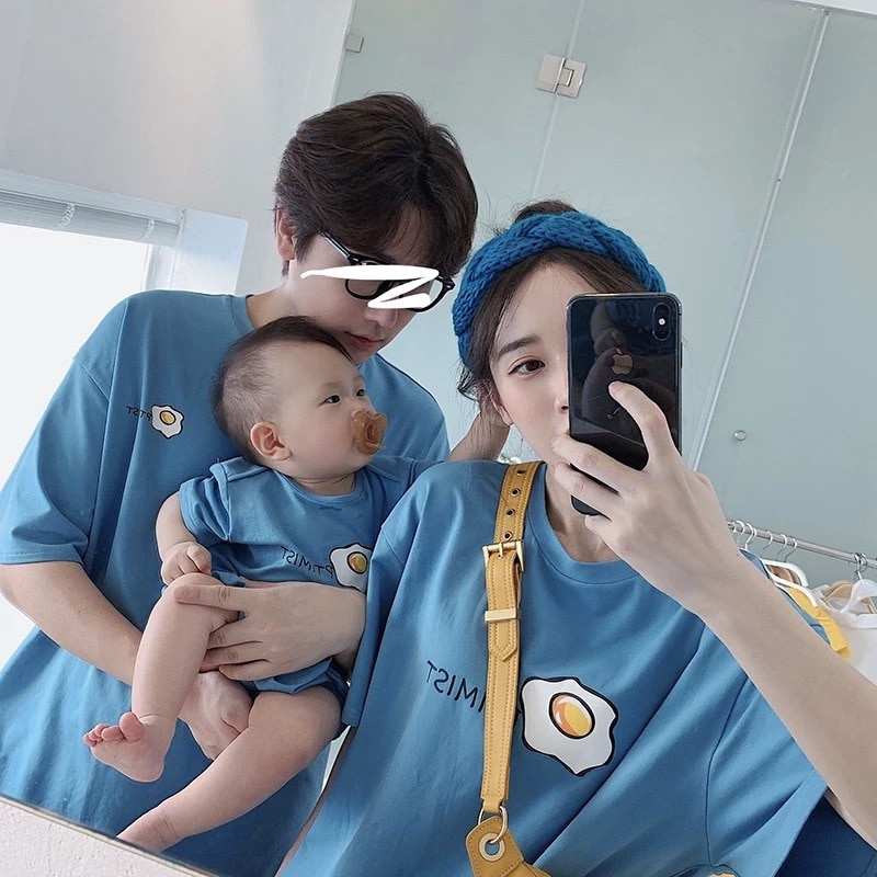 New 2020 Cotton Family Matching T Shirt Cute egg printed Shirt Short Sleeves Matching Clothes Family Outfit Set Tees Tops CL348