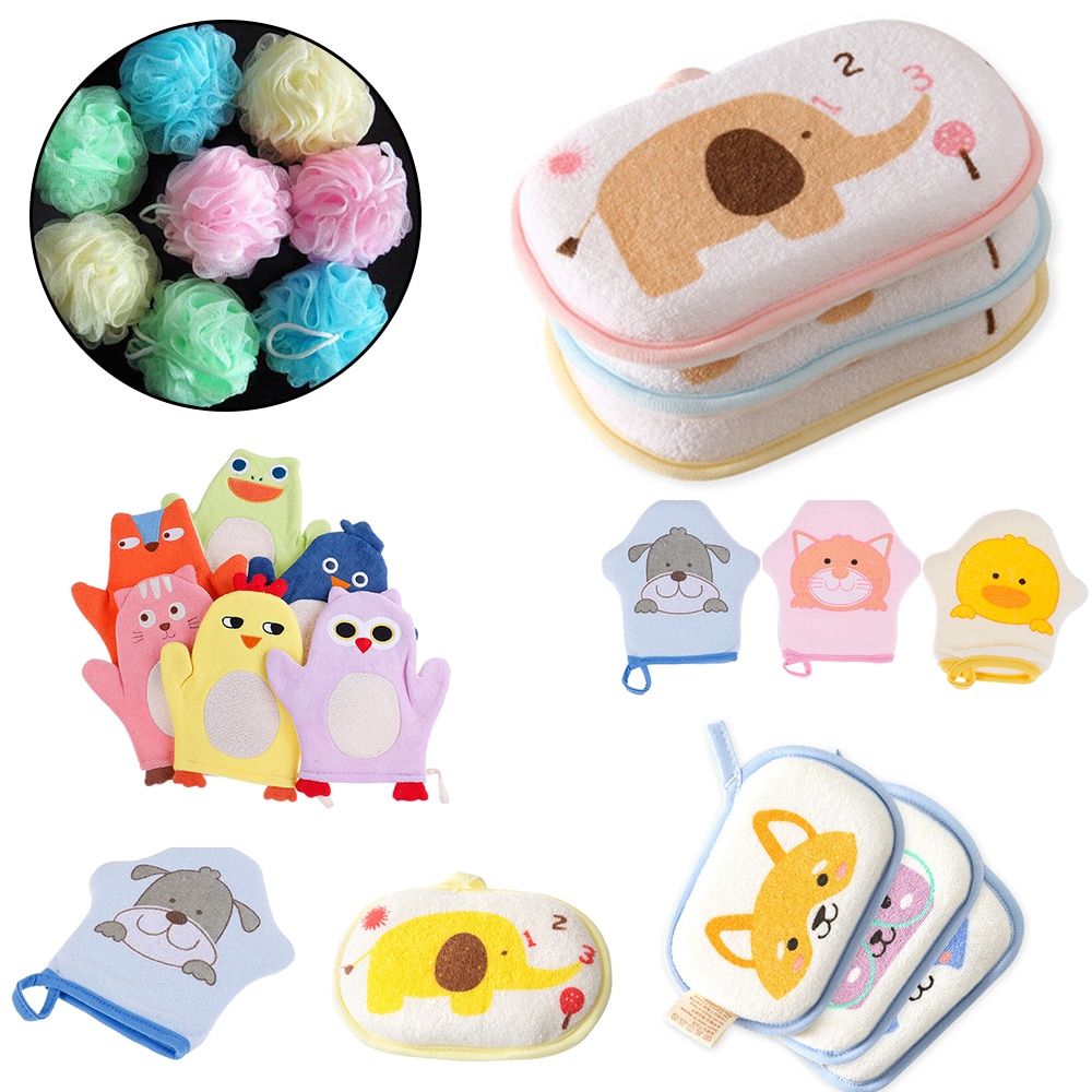 1PC Random Towel Accessories Newborn Baby Infant Shower Cap Cotton Sponge Rubbing Body Wash Cute Baby Bath Brush Sponges Scrub