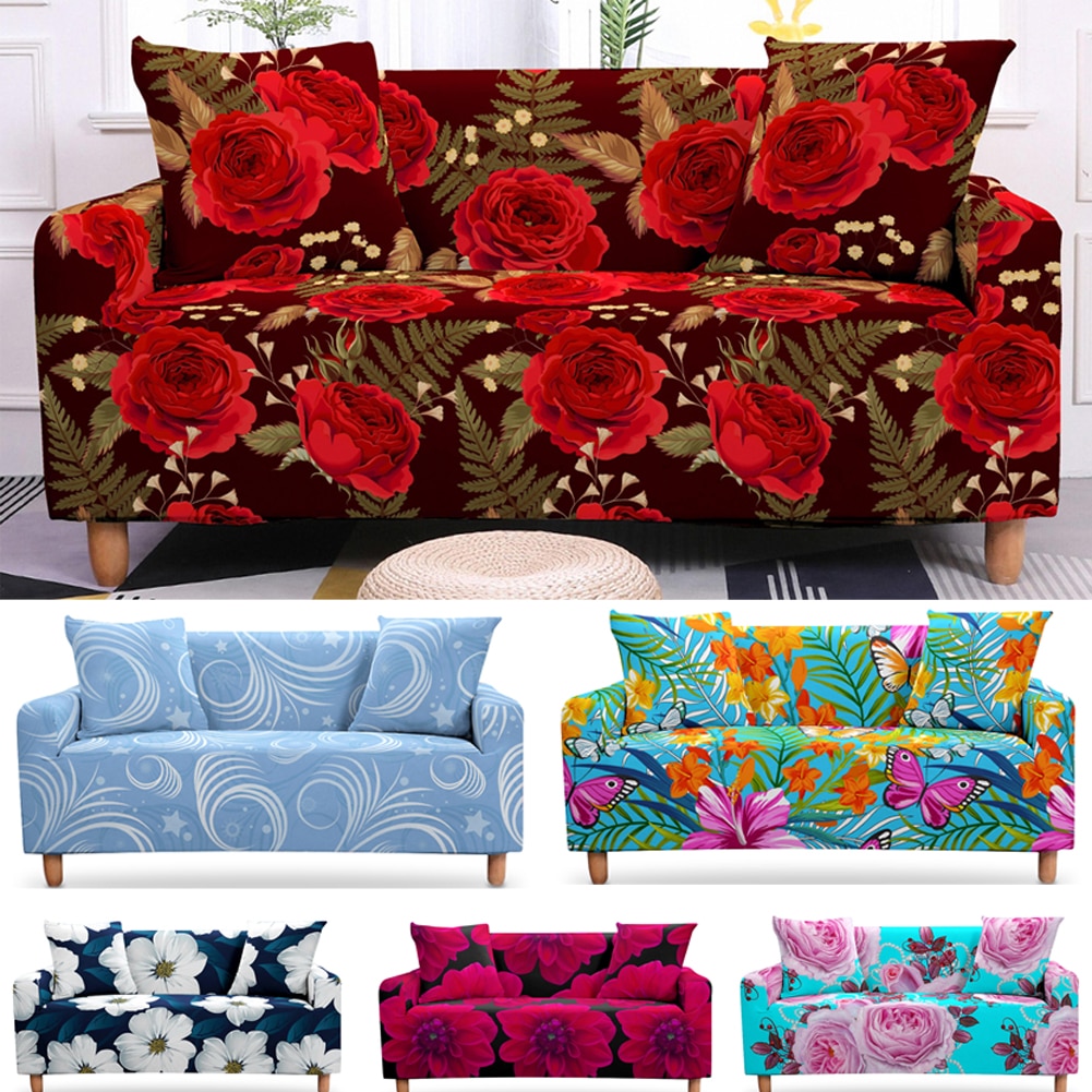 Stretch Sofa Abdeckung 3D Digital Blumen Couch Abdeckung Elastische Ecke Schutzhülle 2/3 SeatersFor