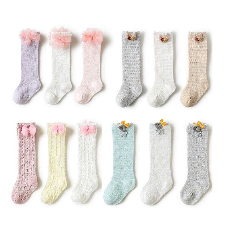3 Pairs / lot Newborn Socks Thin Section Baby Knee Socks Boys and Girls Cartoon Breathable Mesh Socks Newborn Stockings