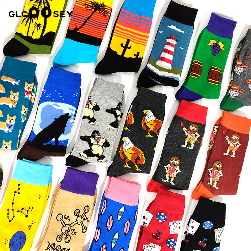 Novelty Happy Funny Men Graphic Socks Combed Cotton Poker Corgi Frog Crazy Burger Piranh Wolf Avocado Eagle Sock Christmas Gift