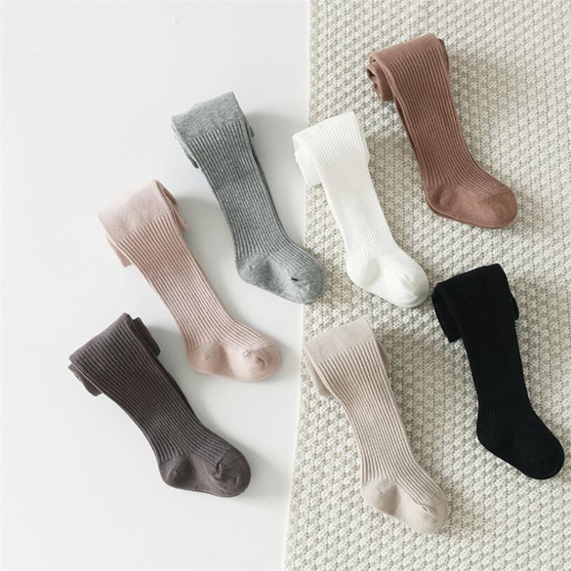 0-8Yrs Baby Autumn Winter Tights Hot Baby Toddler Kid Girl Ribbed Stockings Cotton Warm Pantyhose Solid Candy Color Tights child