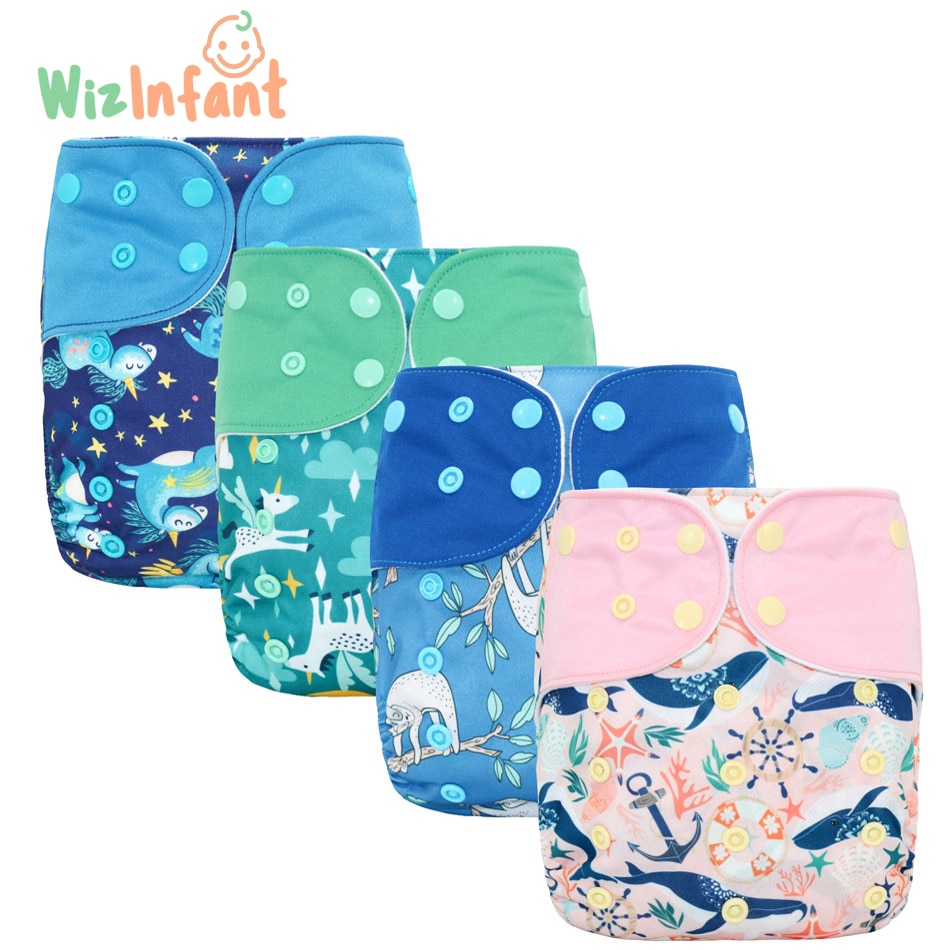 2pcs WizInfant OS Pocket Cloth Diapers,with one back elastic pocket,waterproof,reusable and breathable,for 5-18kg baby