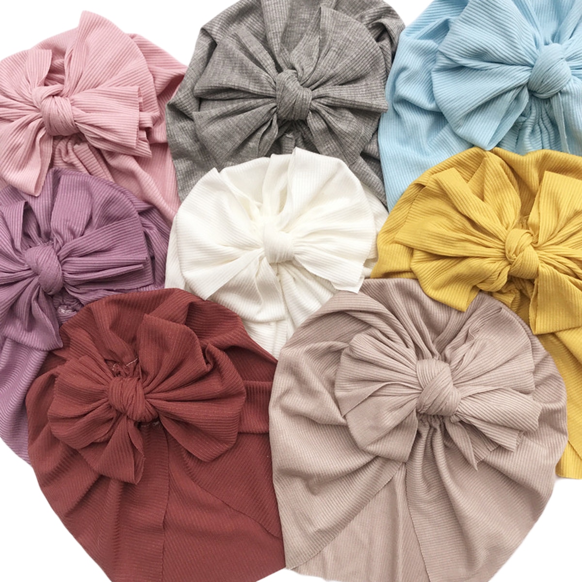 Toddler Baby Unisex Bow Indian Hat Knitted Rib Cotton Turban Knot Cap Solid Headwear Ribbed Bowknot Kid Accessories Cap 1-6years