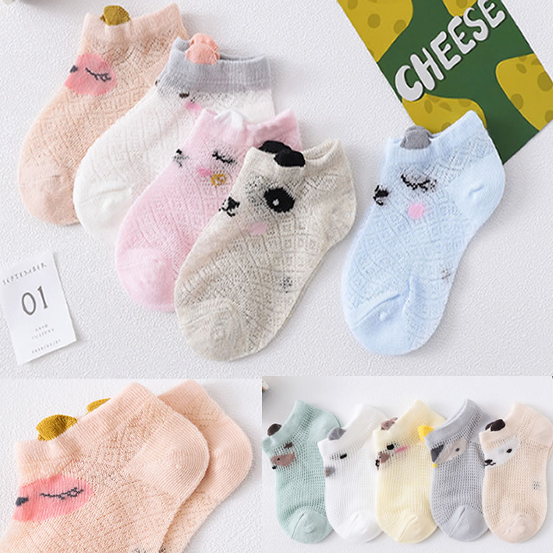 Kids Soft Cotton Socks Boy Girl Baby Cute Cartoon Warm Stripe Dots Fashion Sport Socks Baby breath thin Spring Summer Children