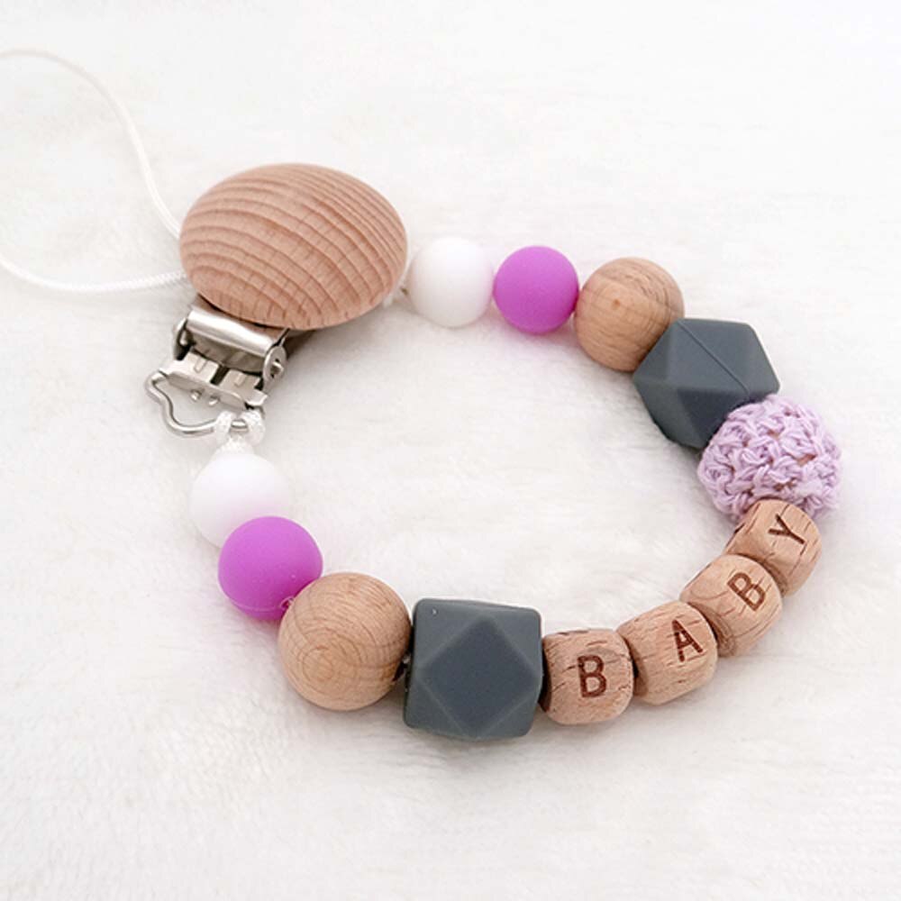 1pcs Handmade Silicone Wood Pacifier Clips Safe Soother Teething Chain Baby Teether Eco-friendly Dummy Clips Nipple Holder
