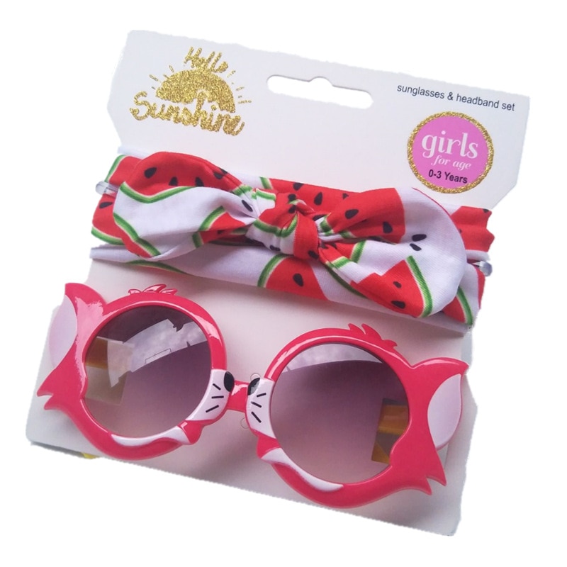 Cute 2pcs/lot Children Baby Girls Sunglasses Hair Band Set Anti-UV Cartoon Glasses Knot Bow Headband Kids Photo Props Gifts