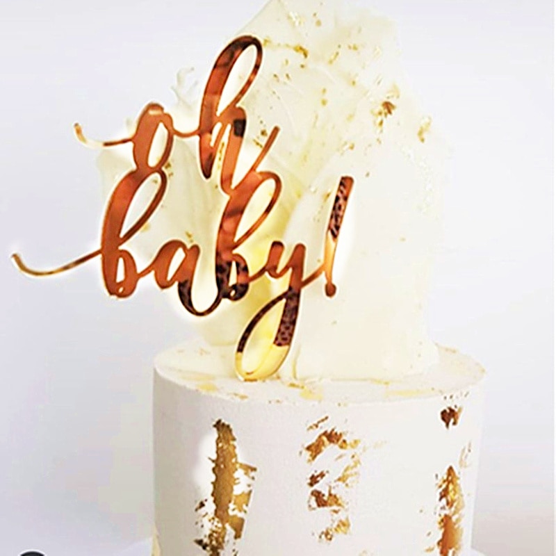 Gold Rosa Glücklich Geburtstag Kuchen Topper Acryl "Oh baby" thema Hochzeit Braut Party Dekoration
