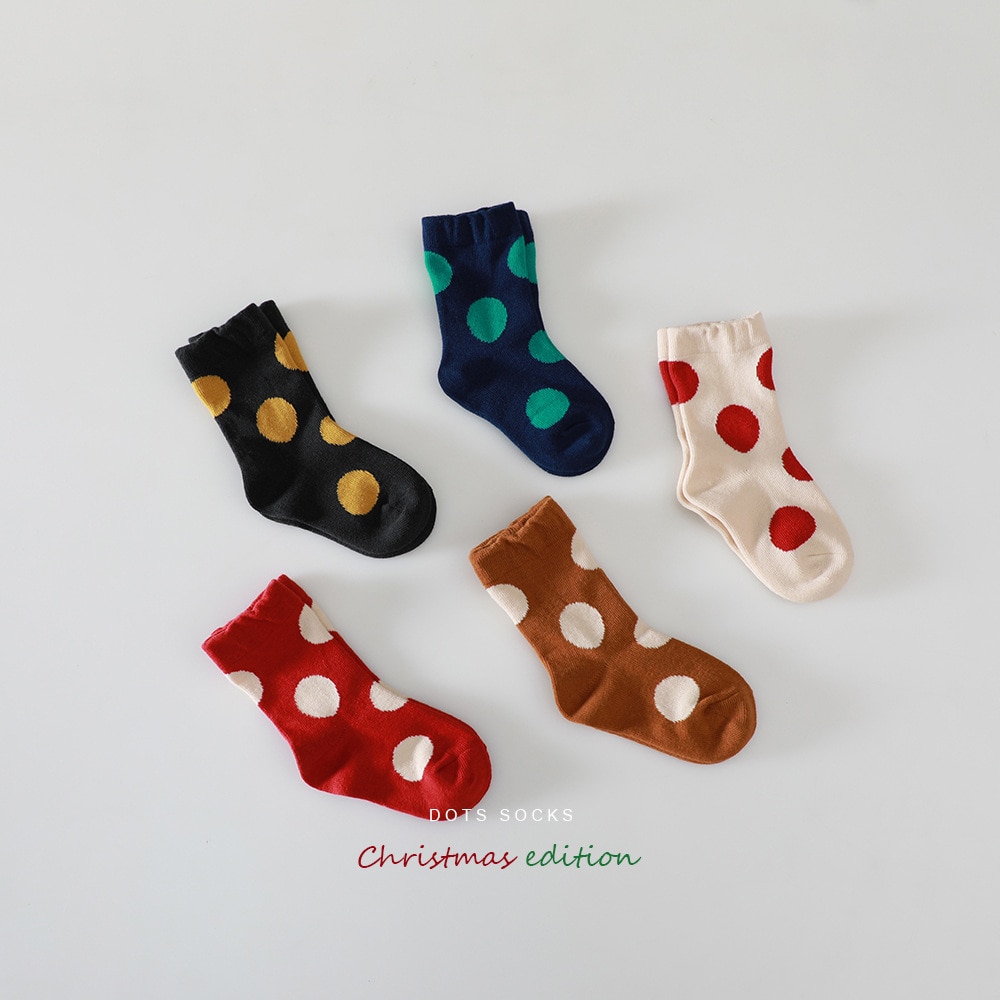 0-9Yrs Girls Xmas socks Autumn winter vintage colorful polka dot kids ankle socks for girls leg warmers kniekousen meisje