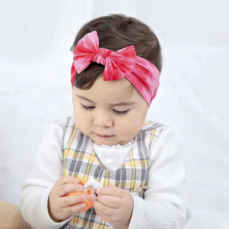 12pcs/lot Tie-Dye Knot Nylon Bow Headwrap Hand Tied Soft Elastic Headband Infants Hair Accessory