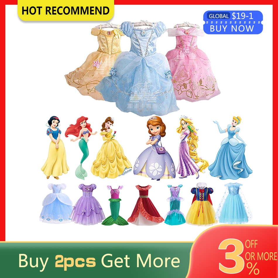 Children Comic Con Elsa Cosplay Princess Sophia Gown Long Hair Dress up Girls Halloween Mermaid Costume Kid Moana Belle Clothing