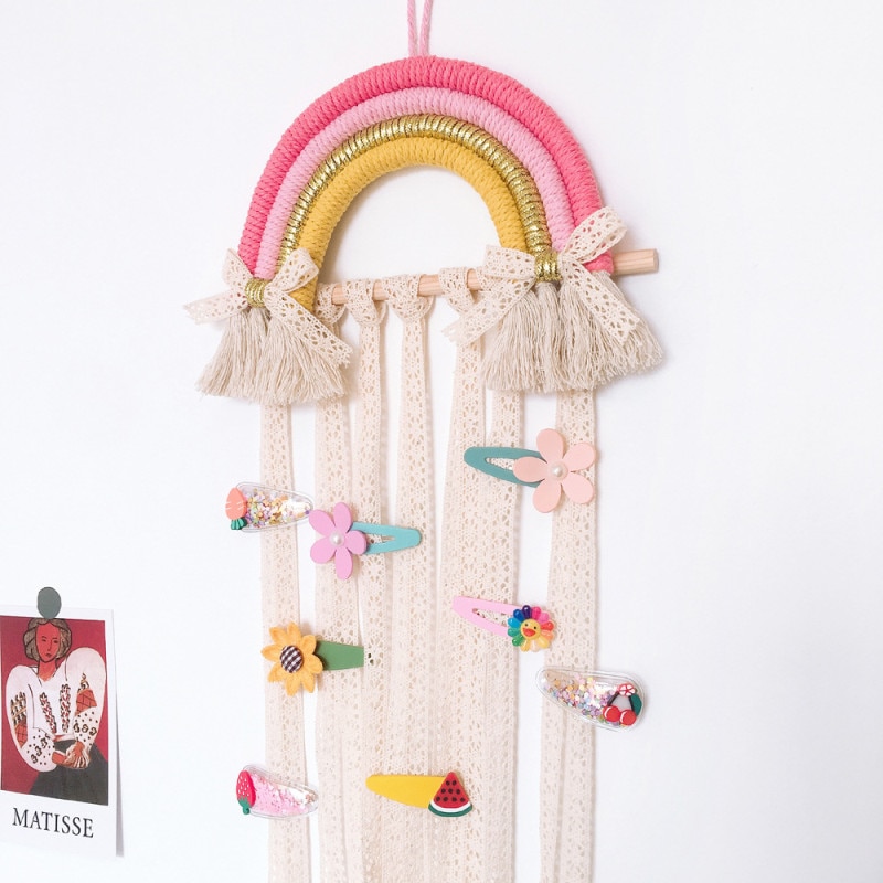 Baby Girls Lace Rainbow Hair Bows Storage Belt Jewelry Hair Clips Barrette Hairpins Hanging hair bow organizer Strip Holder