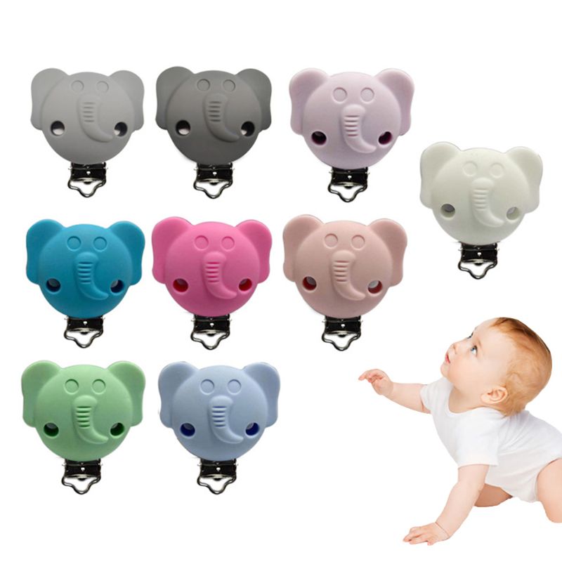 Cute Cartoon Elephant Pacifier Clips Silicone Teether Baby Infant Teething Soother Toys Accessories