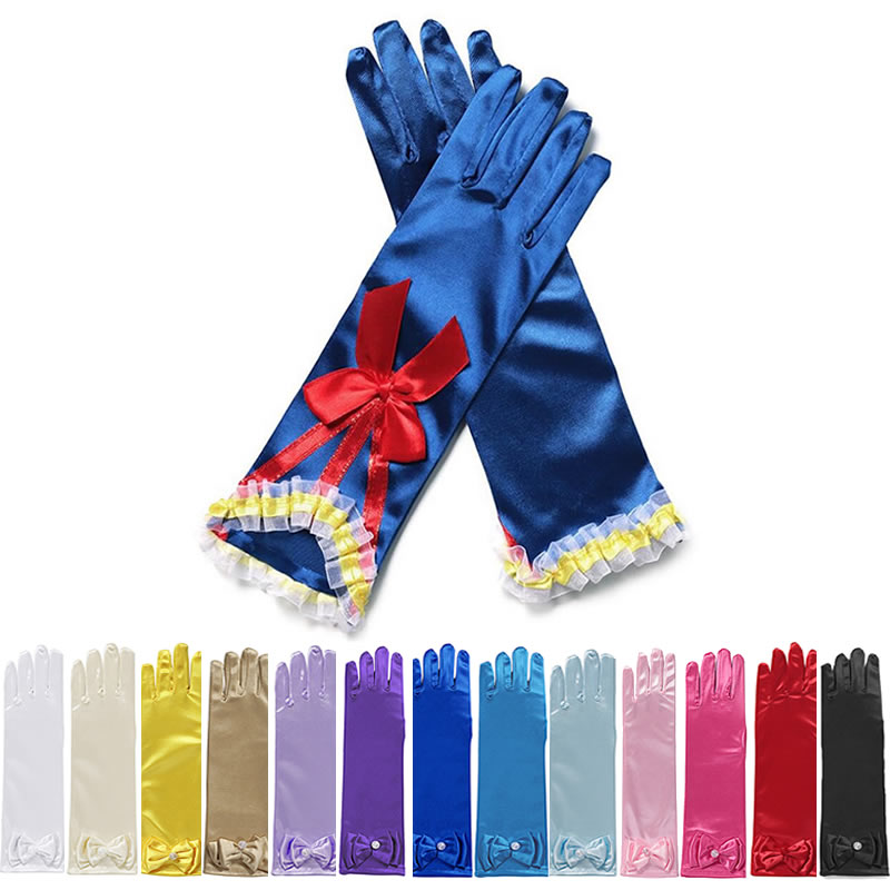 Long gloves for Elsa girls princess gloves girls wedding dress glove with bow costume accessories satin gloves birthday gift