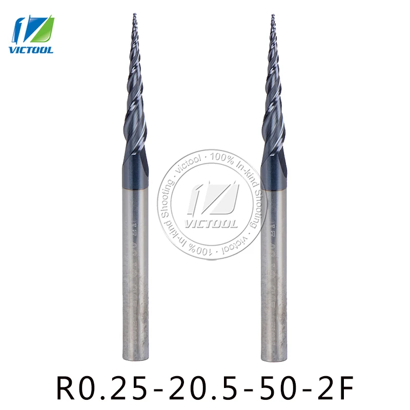 2 pçs/lote R0.25 * D4 * 20.5 * 50L * 2F Carboneto sólido de tungstênio Revestido Taper Ball Nariz