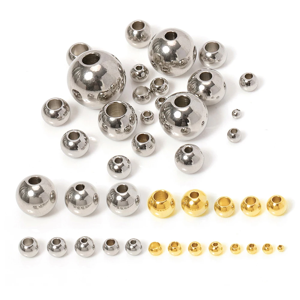 100pcs 3-10mm Stainless Steel Beads for Jewelry Making Loose Spacer Beads Ball Hole 1.2-5mm for