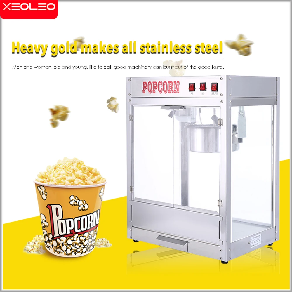Xeoleo comercial máquina de pipoca 8oz máquina de pipoca de aço inoxidável elétrico óleo-estalado