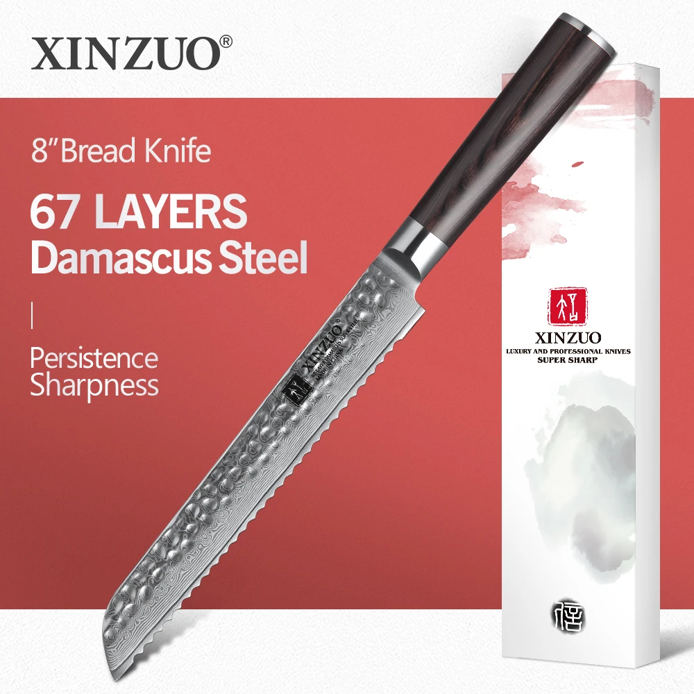 XINZUO 8 "zoll Brot Messer 67 Schichten Damaskus Edelstahl VG10 Küche Messer Berufs Kuchen Messer